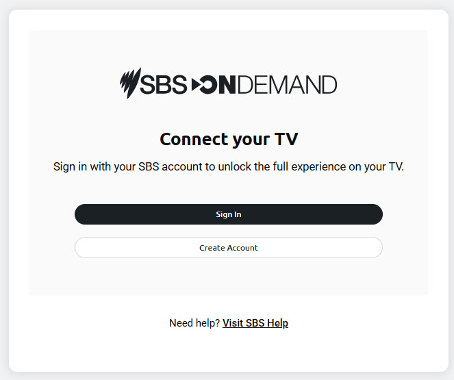 SBS On Demand sign-in screen with options to sign in or create an account.