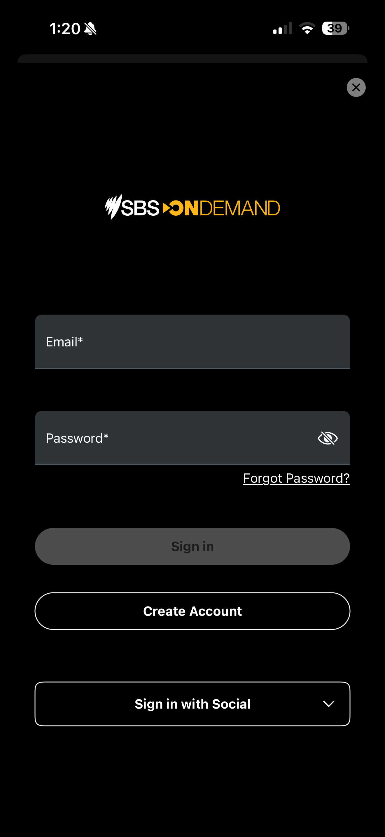 SBS On Demand Sign in Screen with blank boxes for email and password fields.PNG